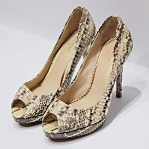 Coach Genuine Exotic Snakeskin Leather 4" Heels Peep Toe Ivory Beige Women’s 8B